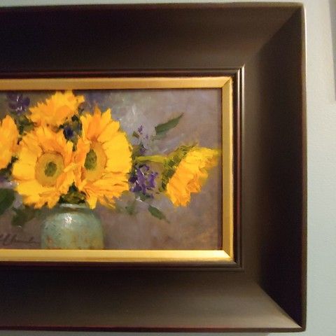 Sunflowers in Blue Vase at Hunter Wolff Gallery